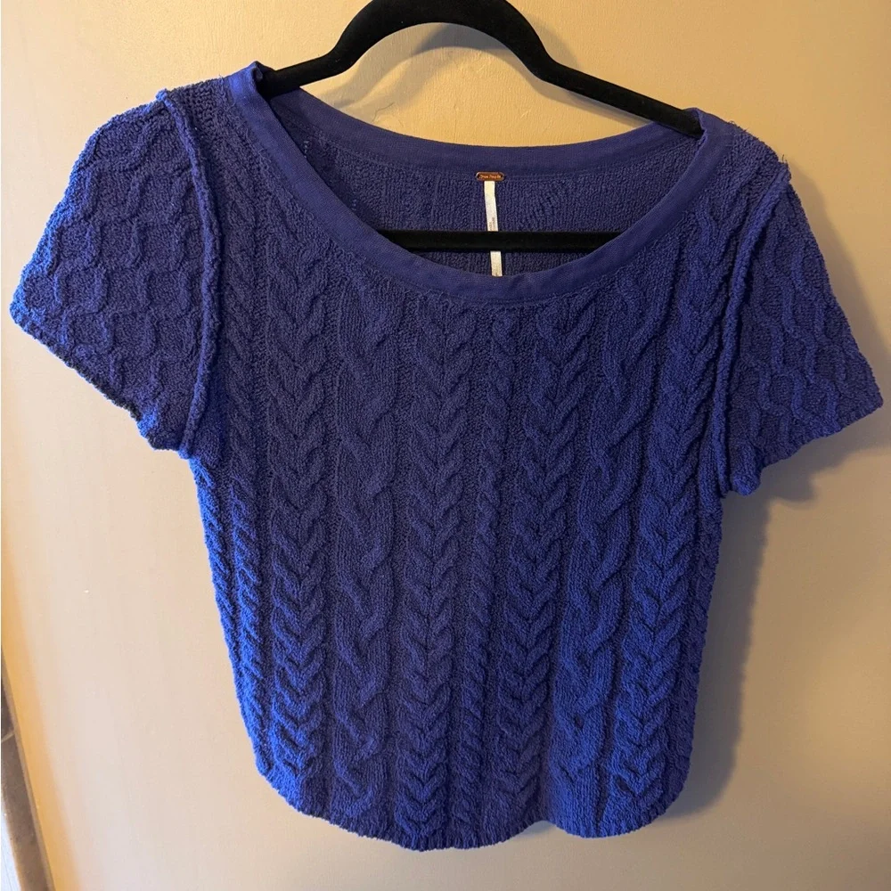 Free People Royal Blue Cable Knit Cropped Sweater - Picture 1 of 2